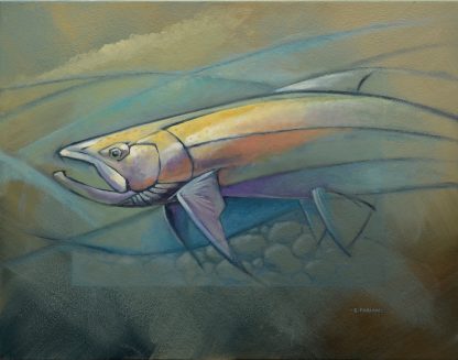 Painting of a trout titled Finny Dipping
